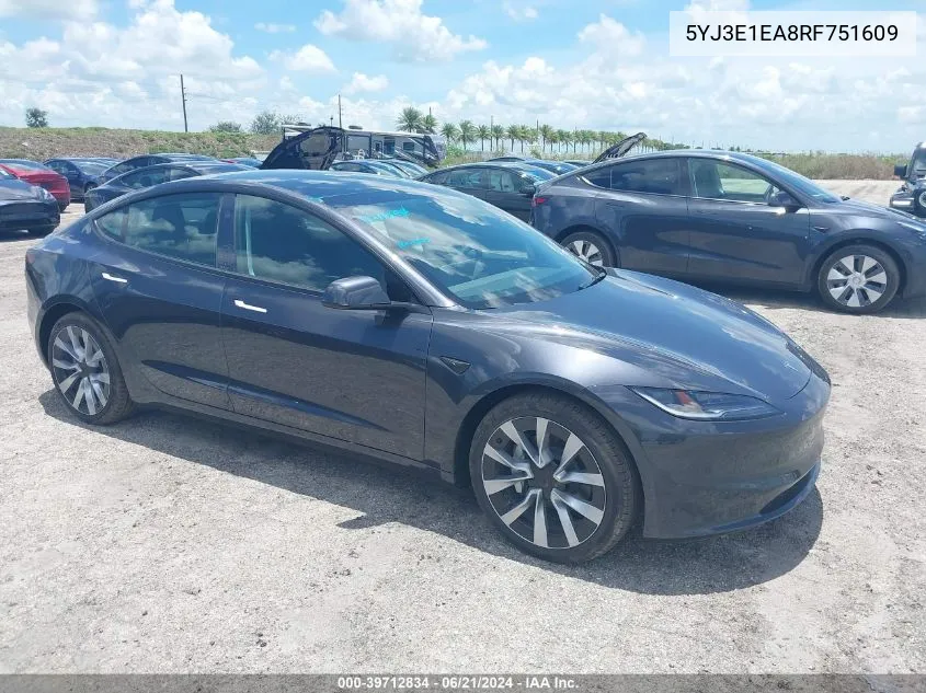 5YJ3E1EA8RF751609 2024 Tesla Model 3 Rear-Wheel Drive