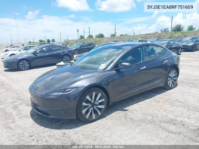 5YJ3E1EA8RF751609 2024 Tesla Model 3 Rear-Wheel Drive