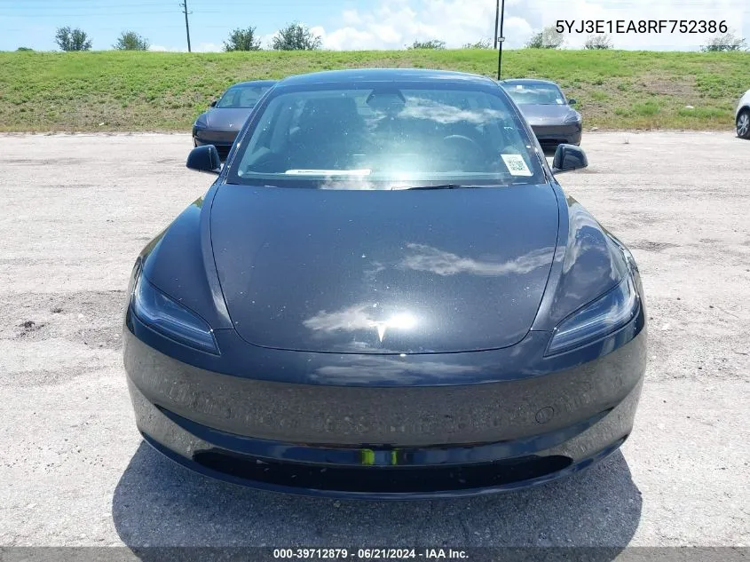 5YJ3E1EA8RF752386 2024 Tesla Model 3 Rear-Wheel Drive