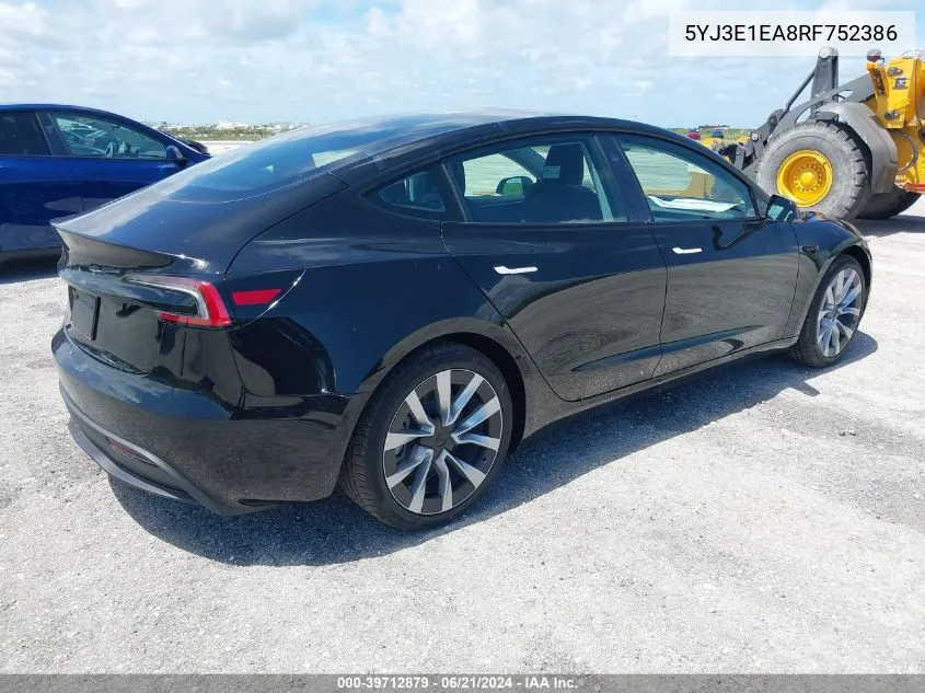 5YJ3E1EA8RF752386 2024 Tesla Model 3 Rear-Wheel Drive