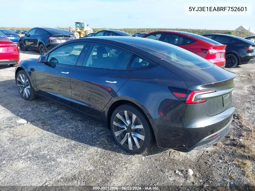 5YJ3E1EA8RF752601 2024 Tesla Model 3 Rear-Wheel Drive