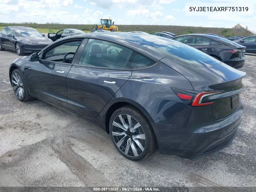 5YJ3E1EAXRF751319 2024 Tesla Model 3 Rear-Wheel Drive