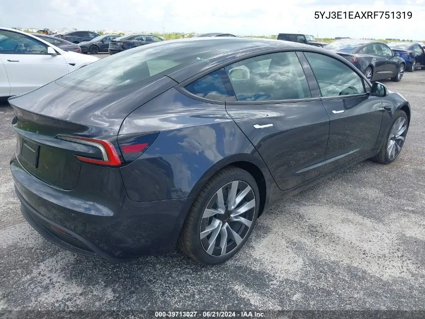 5YJ3E1EAXRF751319 2024 Tesla Model 3 Rear-Wheel Drive