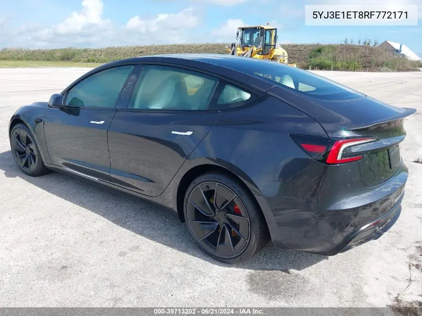 2024 Tesla Model 3 VIN: 5YJ3E1ET8RF772171 Lot: 39713202