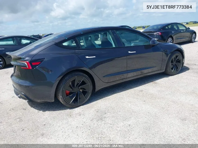 2024 Tesla Model 3 VIN: 5YJ3E1ET8RF773384 Lot: 39713249