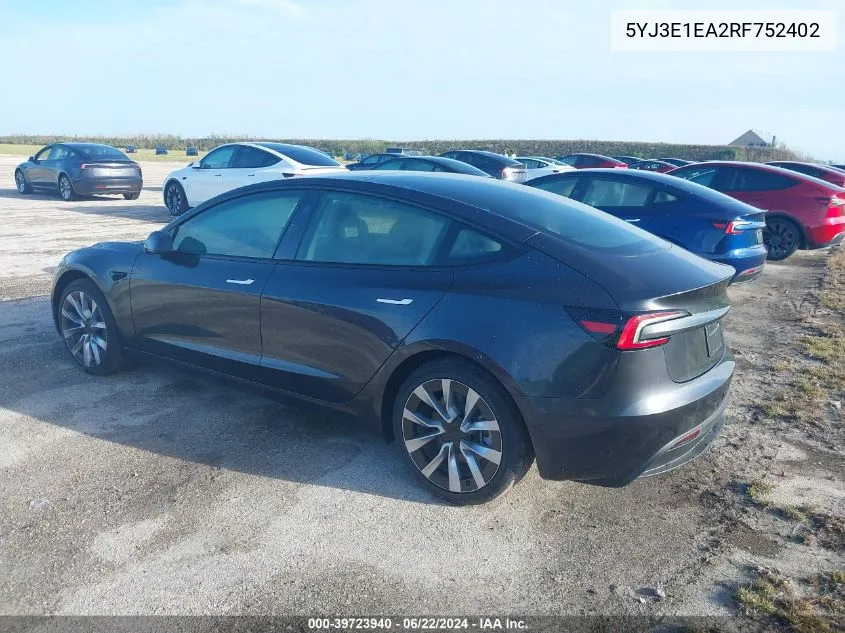 5YJ3E1EA2RF752402 2024 Tesla Model 3 Rear-Wheel Drive