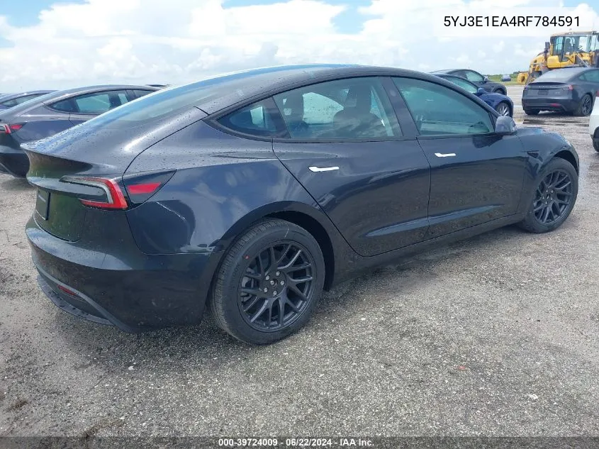 2024 Tesla Model 3 Rear-Wheel Drive VIN: 5YJ3E1EA4RF784591 Lot: 39724009