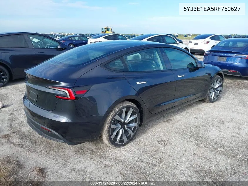 2024 Tesla Model 3 Rear-Wheel Drive VIN: 5YJ3E1EA5RF750627 Lot: 39724020