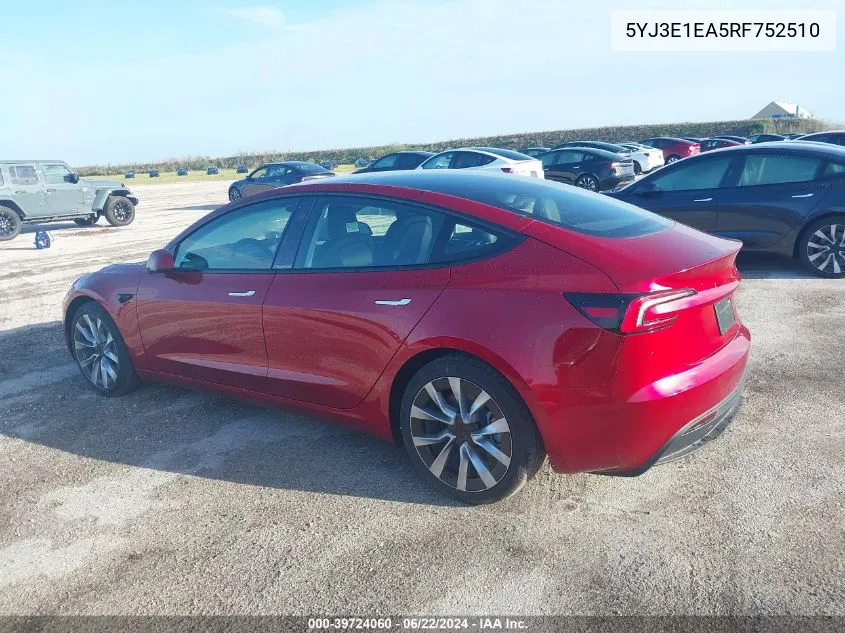 5YJ3E1EA5RF752510 2024 Tesla Model 3 Rear-Wheel Drive