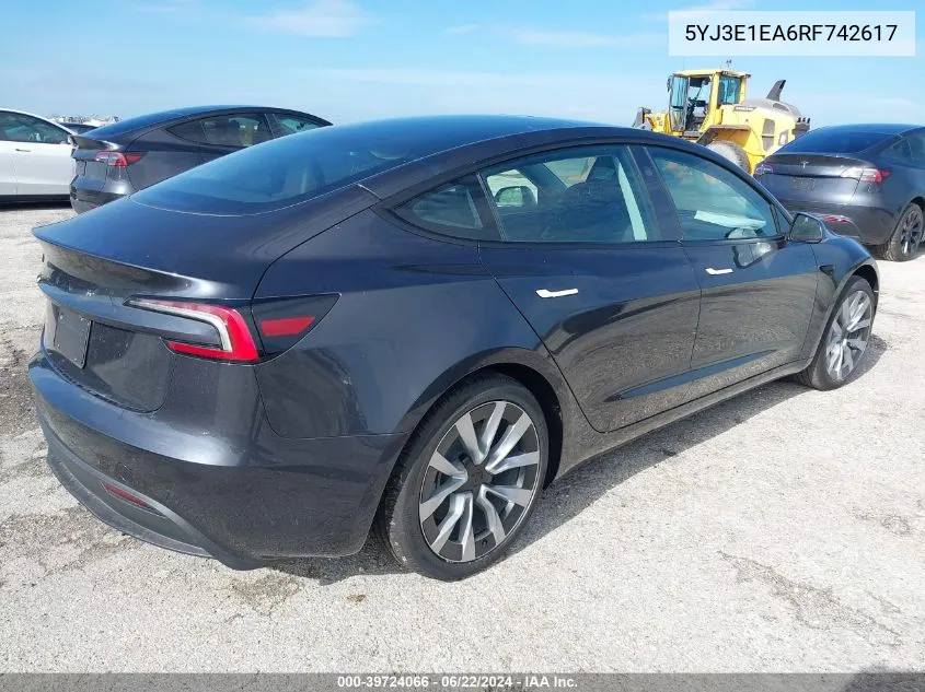 5YJ3E1EA6RF742617 2024 Tesla Model 3 Rear-Wheel Drive