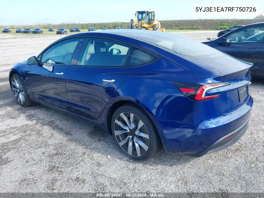 5YJ3E1EA7RF750726 2024 Tesla Model 3 Rear-Wheel Drive