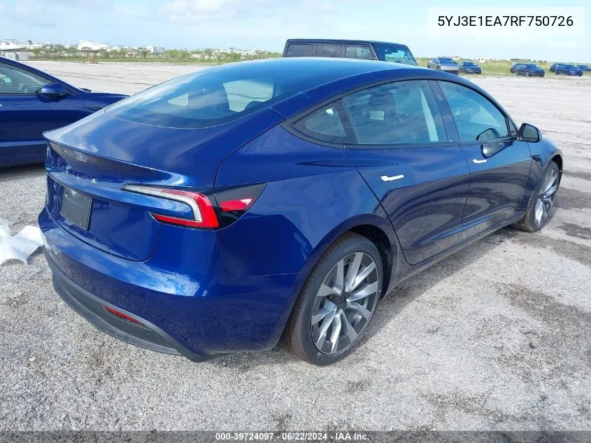 5YJ3E1EA7RF750726 2024 Tesla Model 3 Rear-Wheel Drive