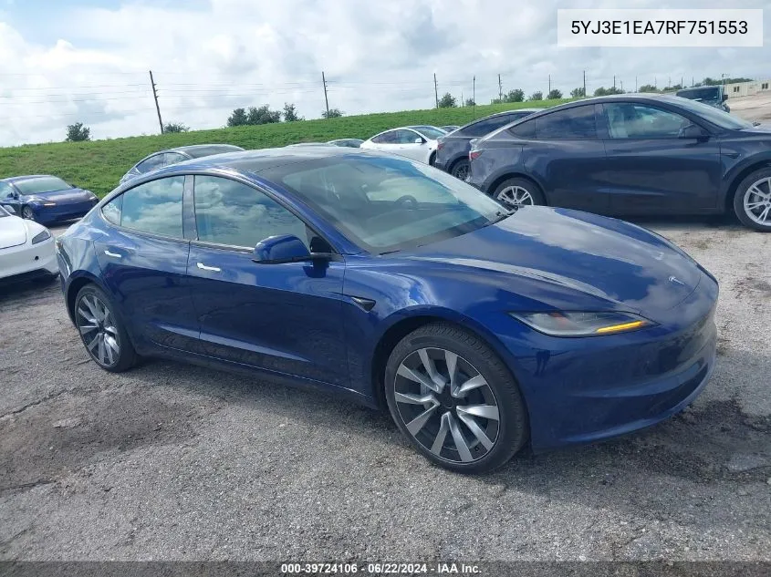 5YJ3E1EA7RF751553 2024 Tesla Model 3 Rear-Wheel Drive