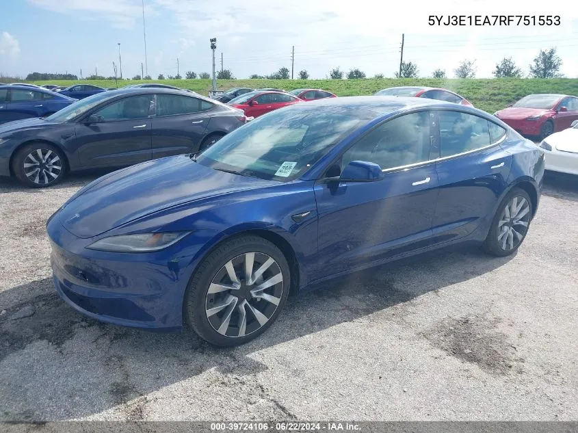 5YJ3E1EA7RF751553 2024 Tesla Model 3 Rear-Wheel Drive