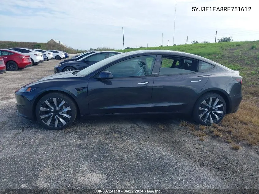 5YJ3E1EA8RF751612 2024 Tesla Model 3 Rear-Wheel Drive