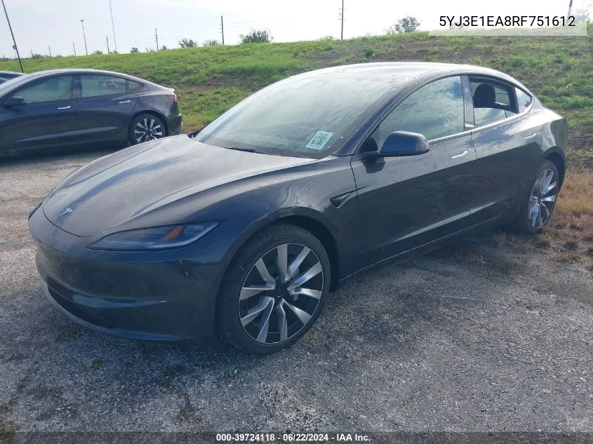 5YJ3E1EA8RF751612 2024 Tesla Model 3 Rear-Wheel Drive