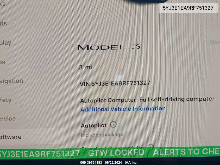 5YJ3E1EA9RF751327 2024 Tesla Model 3 Rear-Wheel Drive