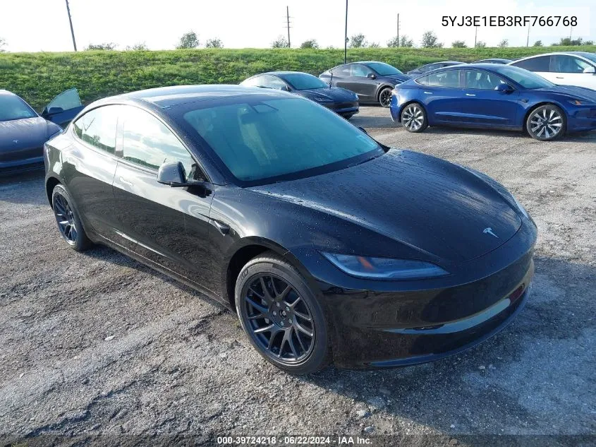 2024 Tesla Model 3 Long Range Dual Motor All-Wheel Drive VIN: 5YJ3E1EB3RF766768 Lot: 39724218