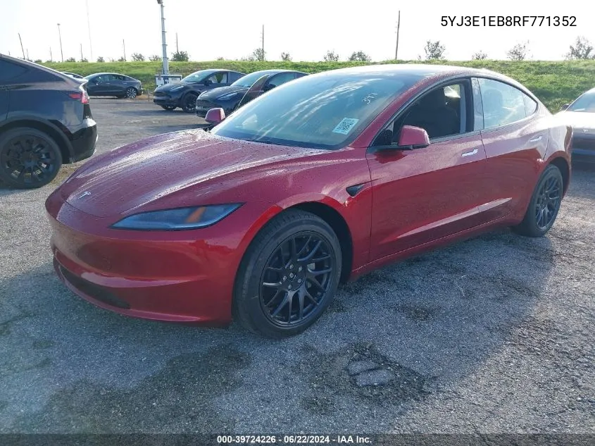 2024 Tesla Model 3 Long Range Dual Motor All-Wheel Drive VIN: 5YJ3E1EB8RF771352 Lot: 39724226