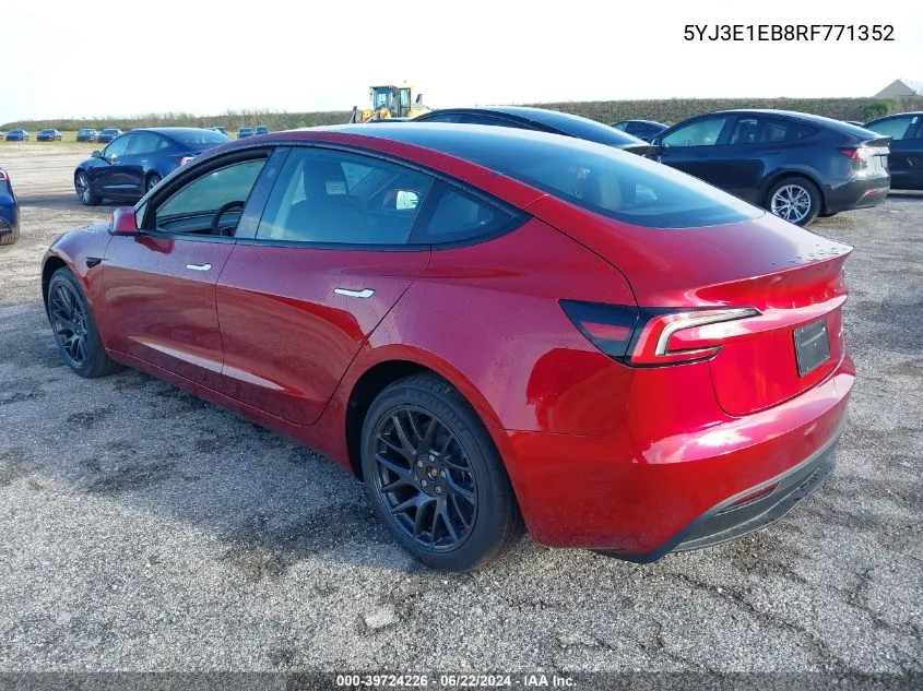 2024 Tesla Model 3 Long Range Dual Motor All-Wheel Drive VIN: 5YJ3E1EB8RF771352 Lot: 39724226