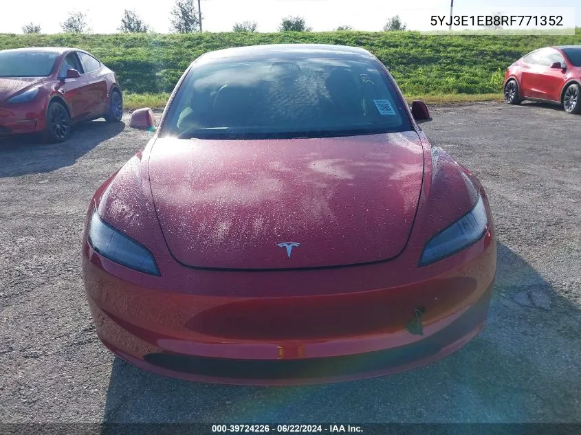 2024 Tesla Model 3 Long Range Dual Motor All-Wheel Drive VIN: 5YJ3E1EB8RF771352 Lot: 39724226