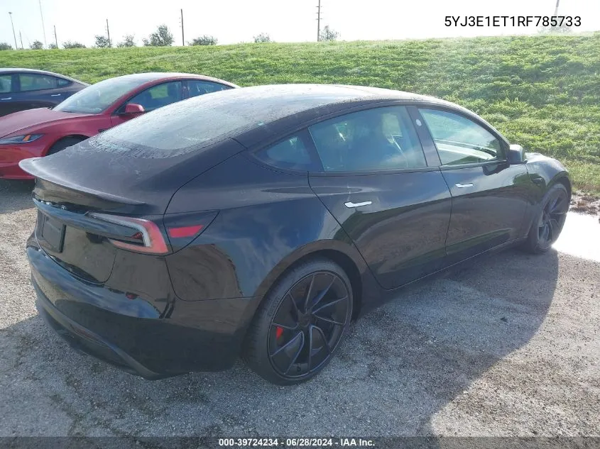 2024 Tesla Model 3 VIN: 5YJ3E1ET1RF785733 Lot: 39724234