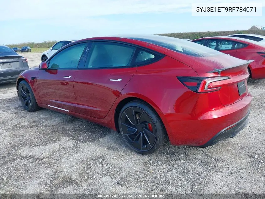 2024 Tesla Model 3 VIN: 5YJ3E1ET9RF784071 Lot: 39724256