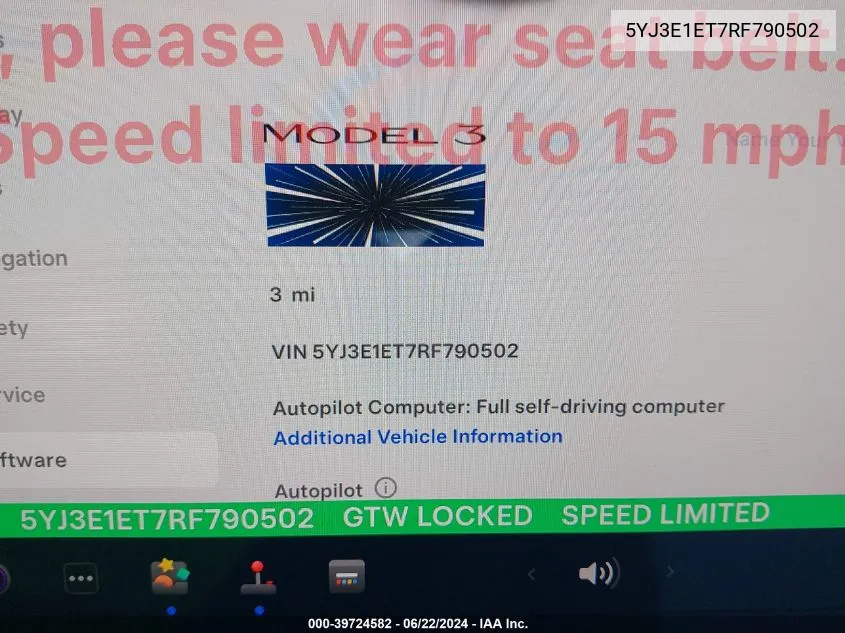 5YJ3E1ET7RF790502 2024 Tesla Model 3