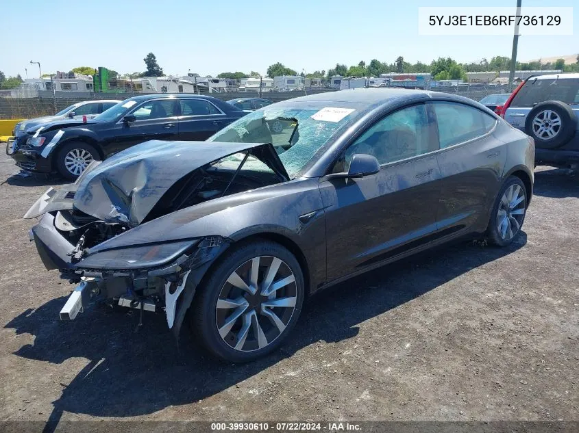 2024 Tesla Model 3 Long Range Dual Motor All-Wheel Drive VIN: 5YJ3E1EB6RF736129 Lot: 39930610