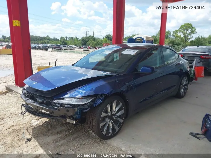 2024 Tesla Model 3 Rear-Wheel Drive VIN: 5YJ3E1EA1RF729404 Lot: 39935641