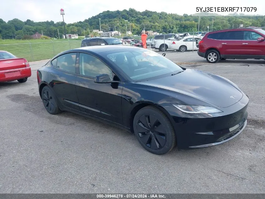 2024 Tesla Model 3 Long Range Dual Motor All-Wheel Drive VIN: 5YJ3E1EBXRF717079 Lot: 39946278