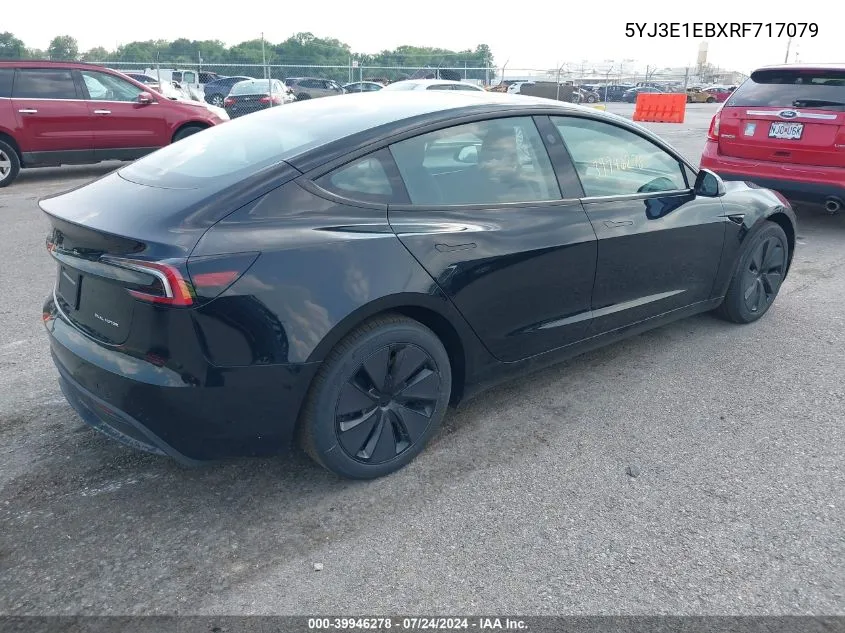 2024 Tesla Model 3 Long Range Dual Motor All-Wheel Drive VIN: 5YJ3E1EBXRF717079 Lot: 39946278