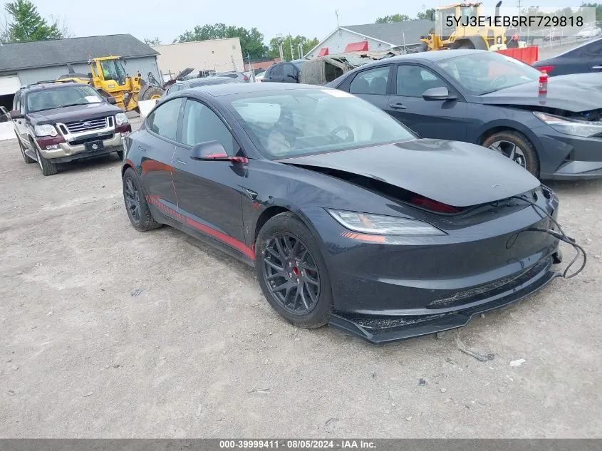 2024 Tesla Model 3 Long Range Dual Motor All-Wheel Drive VIN: 5YJ3E1EB5RF729818 Lot: 39999411