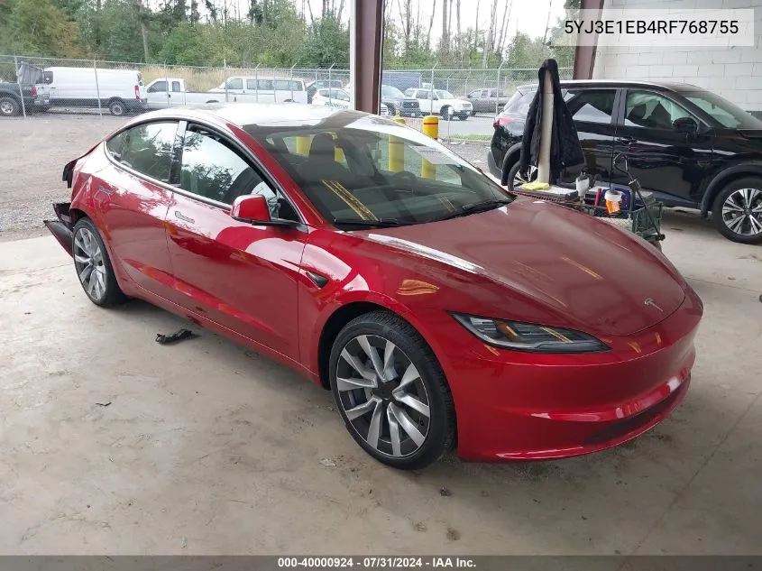 2024 Tesla Model 3 Long Range Dual Motor All-Wheel Drive VIN: 5YJ3E1EB4RF768755 Lot: 40000924