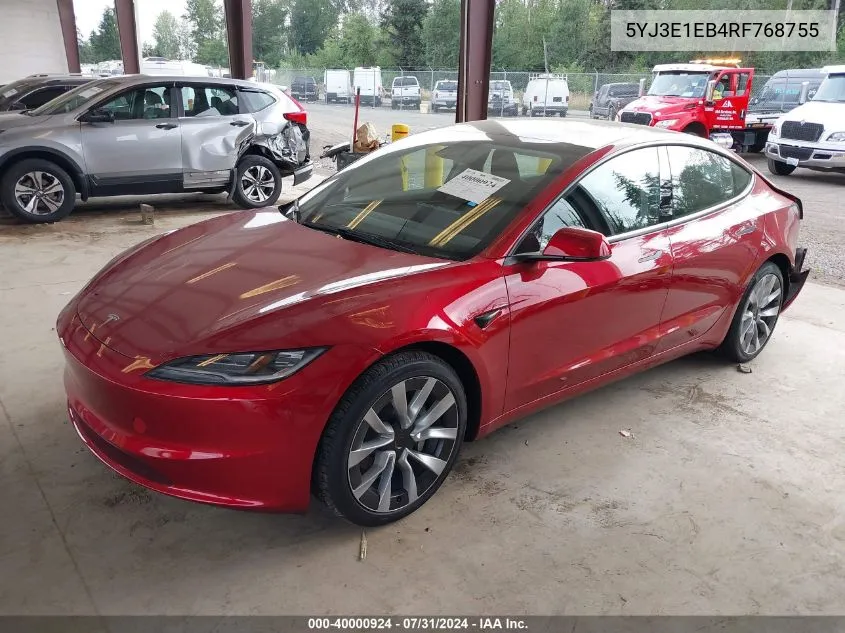 2024 Tesla Model 3 Long Range Dual Motor All-Wheel Drive VIN: 5YJ3E1EB4RF768755 Lot: 40000924