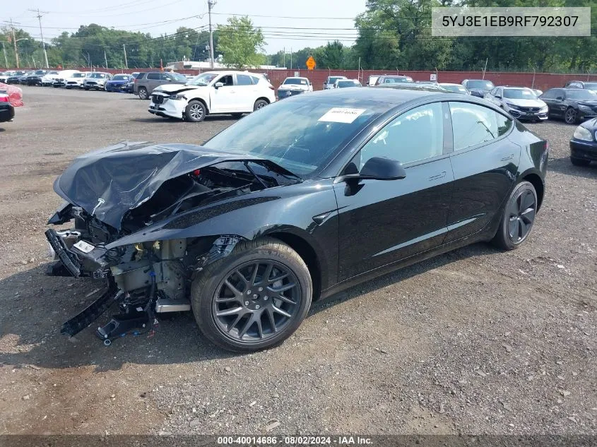 2024 Tesla Model 3 Long Range Dual Motor All-Wheel Drive VIN: 5YJ3E1EB9RF792307 Lot: 40014686