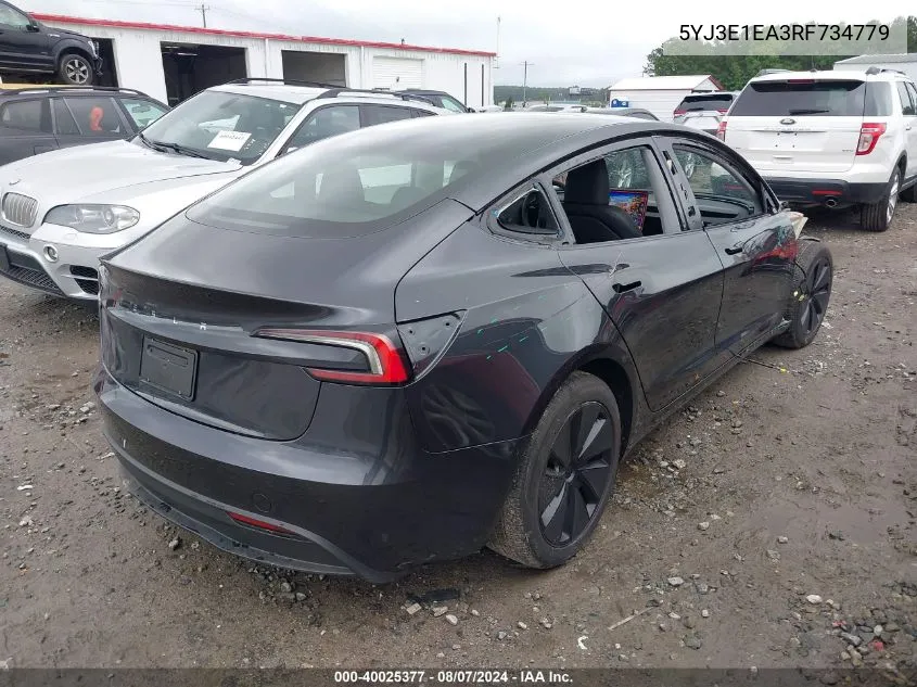 2024 Tesla Model 3 Rear-Wheel Drive VIN: 5YJ3E1EA3RF734779 Lot: 40025377