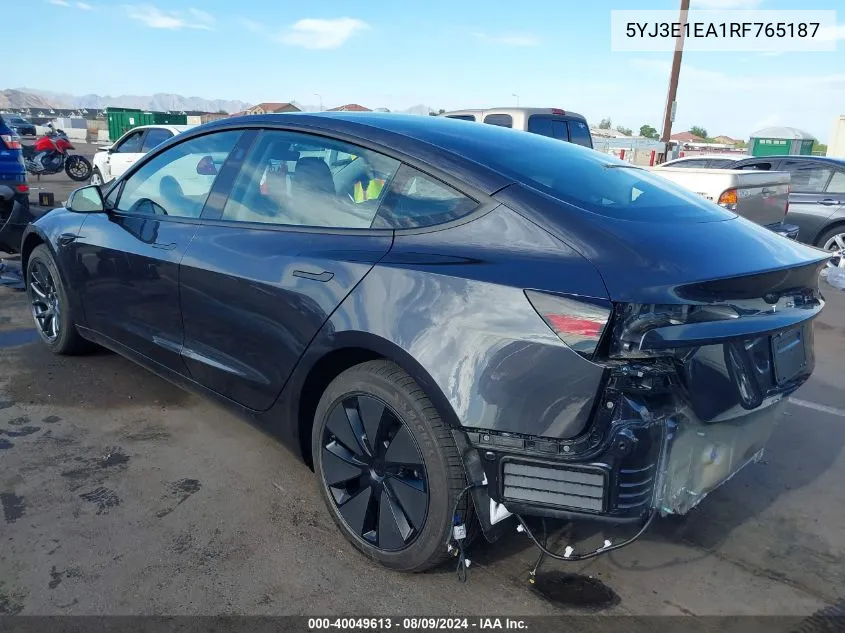 5YJ3E1EA1RF765187 2024 Tesla Model 3 Rear-Wheel Drive