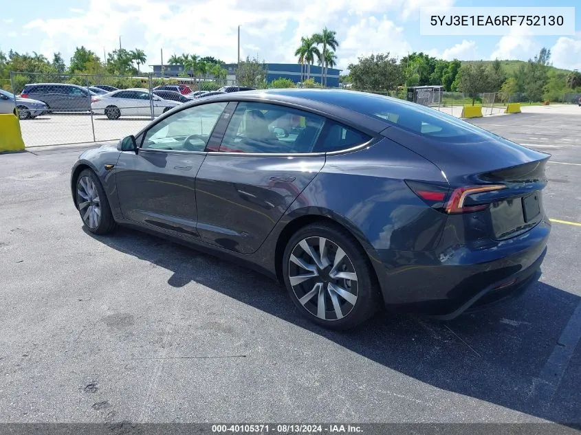 5YJ3E1EA6RF752130 2024 Tesla Model 3 Rear-Wheel Drive