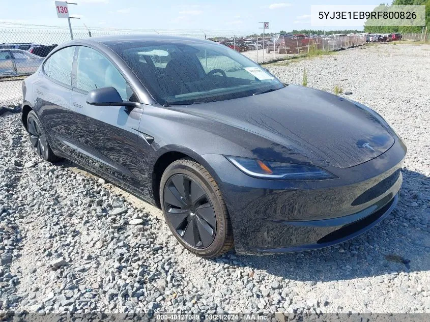 2024 Tesla Model 3 Long Range Dual Motor All-Wheel Drive VIN: 5YJ3E1EB9RF800826 Lot: 40127089