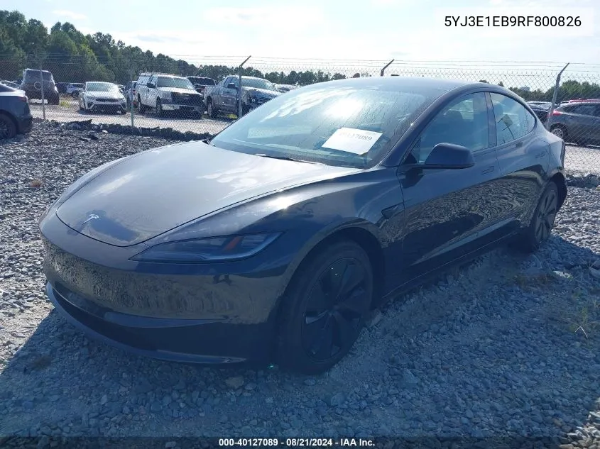 2024 Tesla Model 3 Long Range Dual Motor All-Wheel Drive VIN: 5YJ3E1EB9RF800826 Lot: 40127089