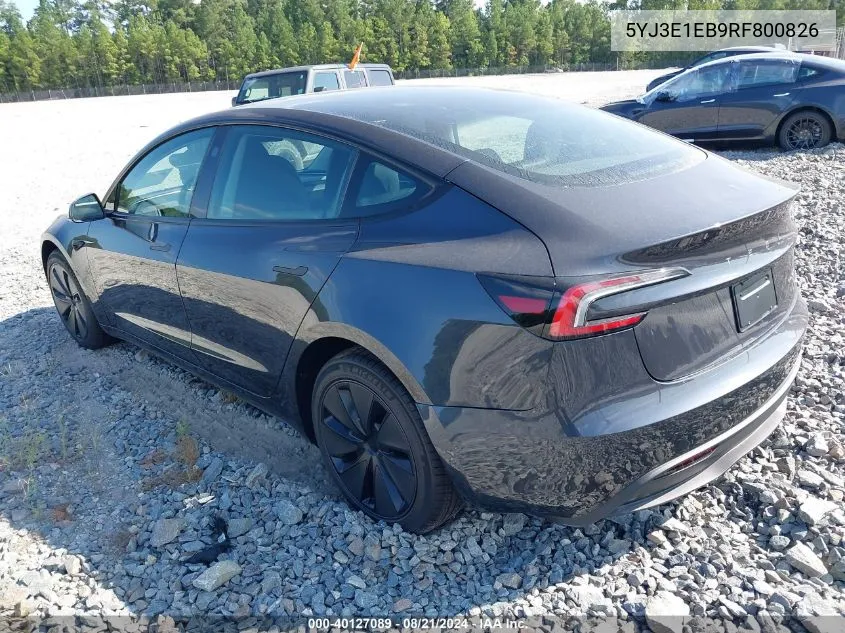 2024 Tesla Model 3 Long Range Dual Motor All-Wheel Drive VIN: 5YJ3E1EB9RF800826 Lot: 40127089