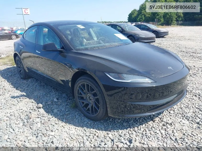 2024 Tesla Model 3 Long Range Dual Motor All-Wheel Drive VIN: 5YJ3E1EB6RF806602 Lot: 40127091