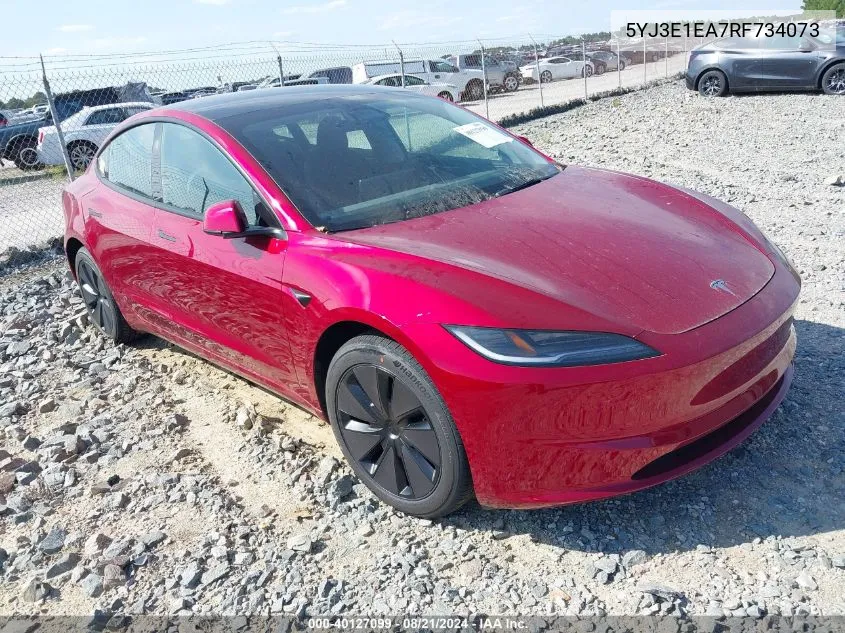 2024 Tesla Model 3 Rear-Wheel Drive VIN: 5YJ3E1EA7RF734073 Lot: 40127099