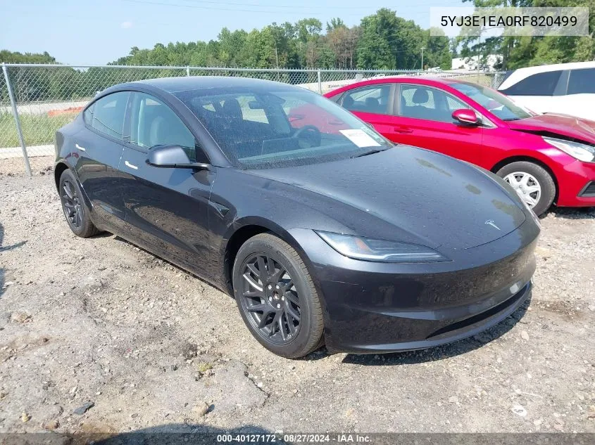 2024 Tesla Model 3 Rear-Wheel Drive VIN: 5YJ3E1EA0RF820499 Lot: 40127172