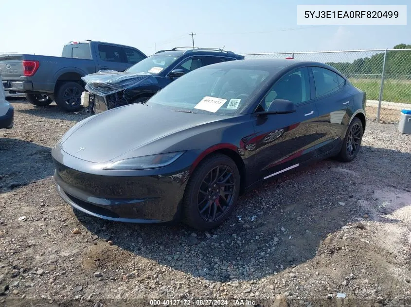 2024 Tesla Model 3 Rear-Wheel Drive VIN: 5YJ3E1EA0RF820499 Lot: 40127172