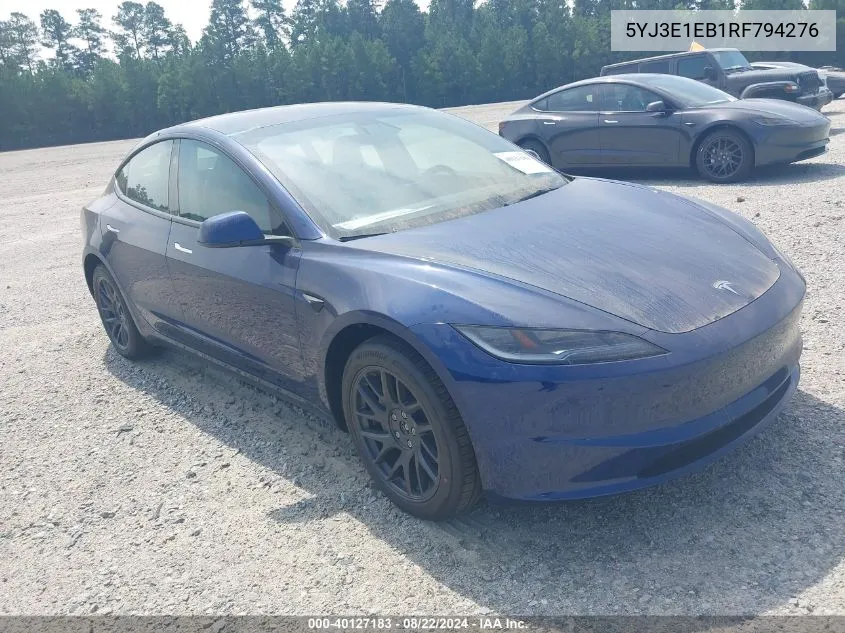 2024 Tesla Model 3 Long Range Dual Motor All-Wheel Drive VIN: 5YJ3E1EB1RF794276 Lot: 40127183