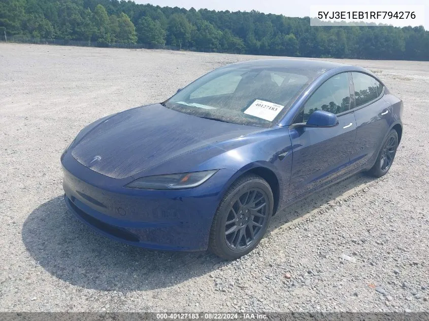 2024 Tesla Model 3 Long Range Dual Motor All-Wheel Drive VIN: 5YJ3E1EB1RF794276 Lot: 40127183