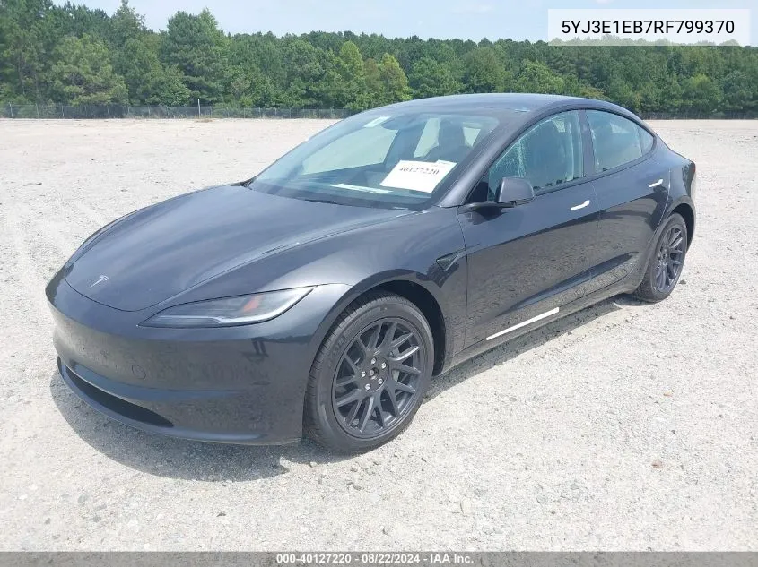 2024 Tesla Model 3 Long Range Dual Motor All-Wheel Drive VIN: 5YJ3E1EB7RF799370 Lot: 40127220