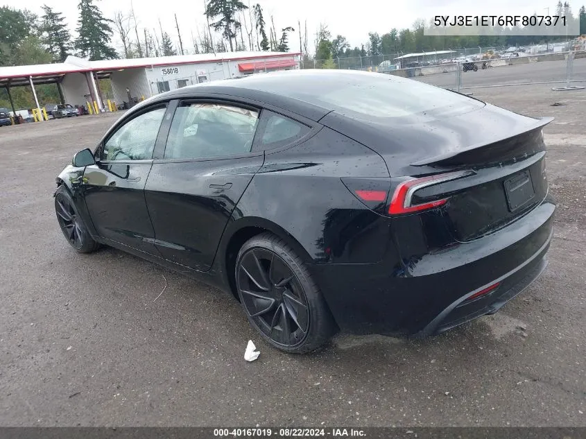 2024 Tesla Model 3 Performance VIN: 5YJ3E1ET6RF807371 Lot: 40167019